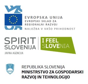 logotipi Evropski sklad za regionalni razvoj, SPIRIT, Ministrstvo za gospodarstvo
